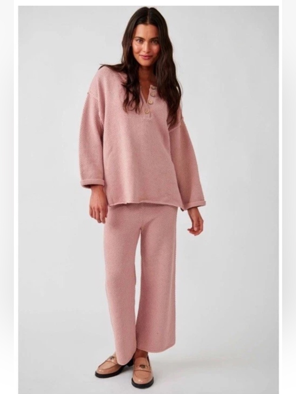 Free People Hailee Sweater Set 2 Piece Waffle Knit Dusty Himalayan XS